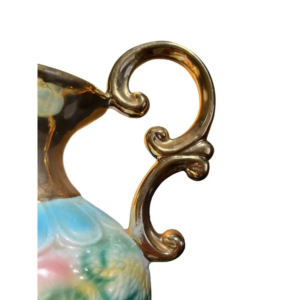 Vintage Vase Made in Italy Cherub 3d Gold Handles Hand Decorated White Elegant
